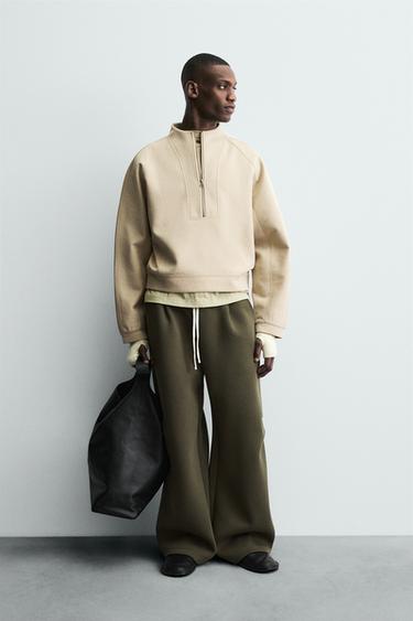 NEOPRENE-EFFECT CROPPED FIT SWEATSHIRT WITH STUD DETAIL - camel by Zara