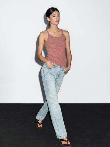 Zara 100% cotton marl strappy top - Chalk pink - Image 0