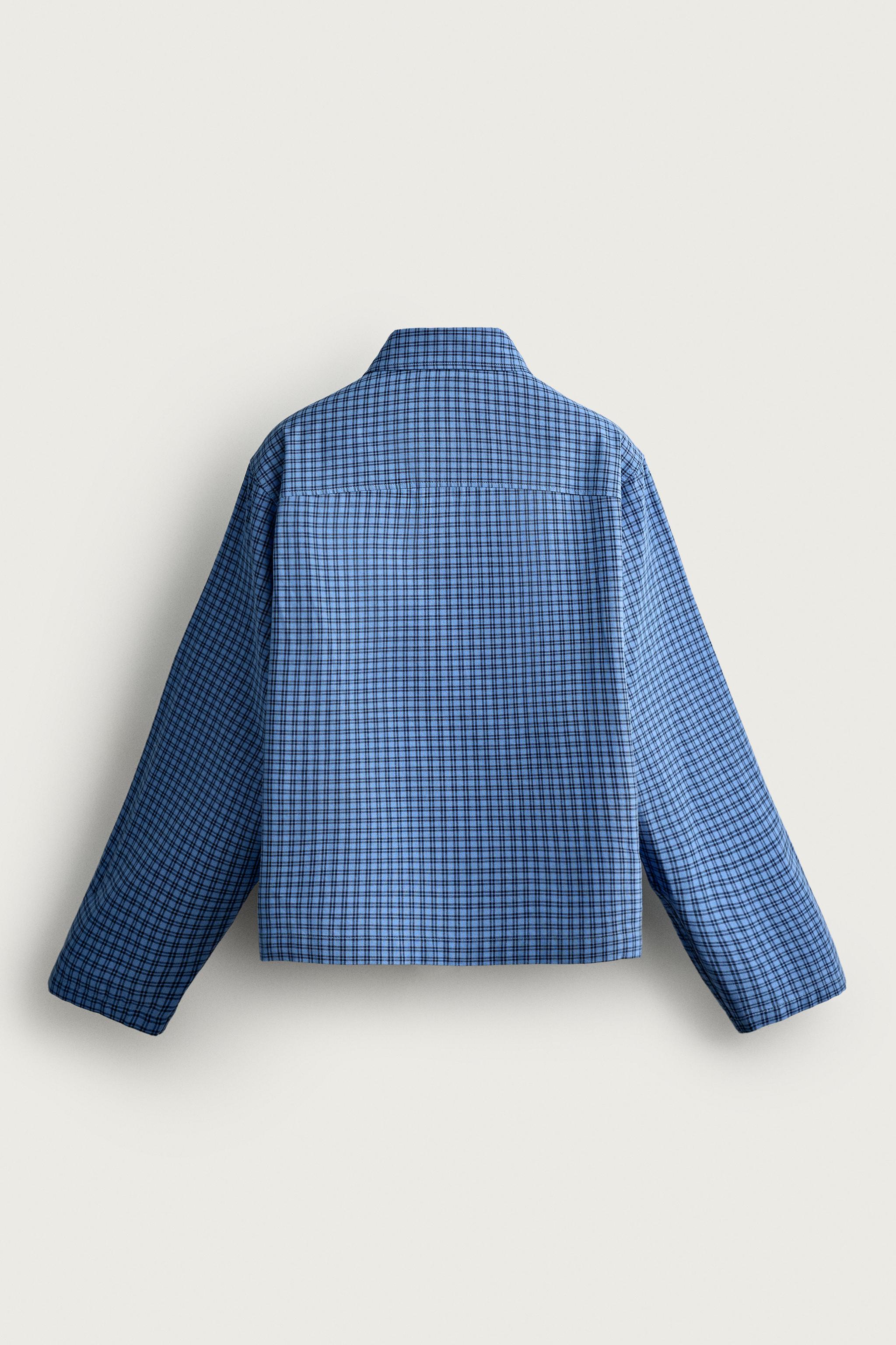 CONTRAST EMBROIDERED PLAID SHIRT — Blue