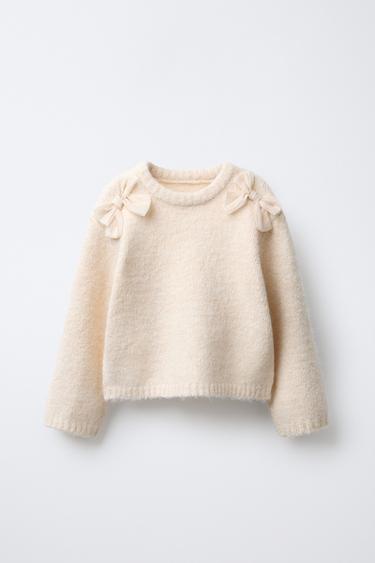 PULL EN MAILLE AVEC NŒUDS EN SATIN - Écru de Zara - Image 0