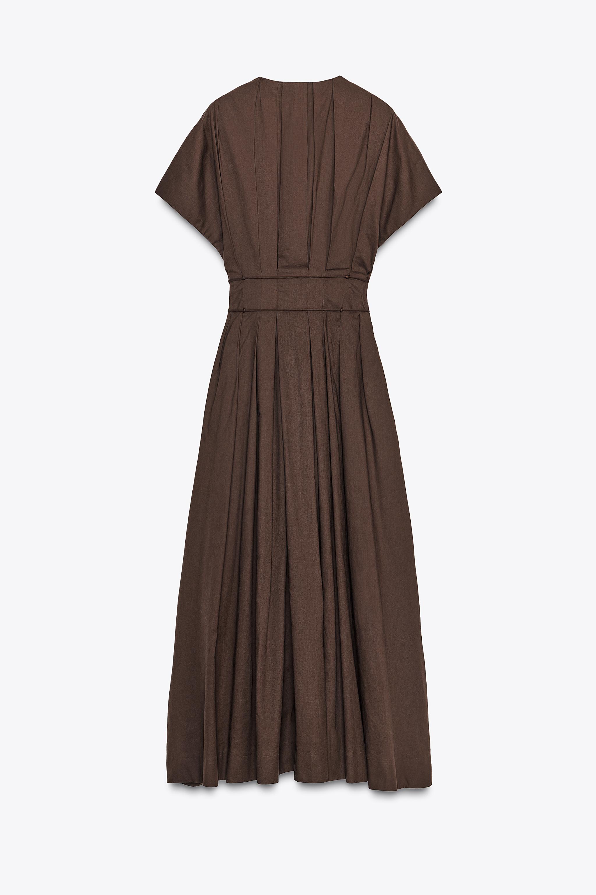 スペイン発送 ZARA フルイドファブリックミディドレス ブラウン フルイド ミディワンピース - ゴールデンブラウン | ZARA Japan