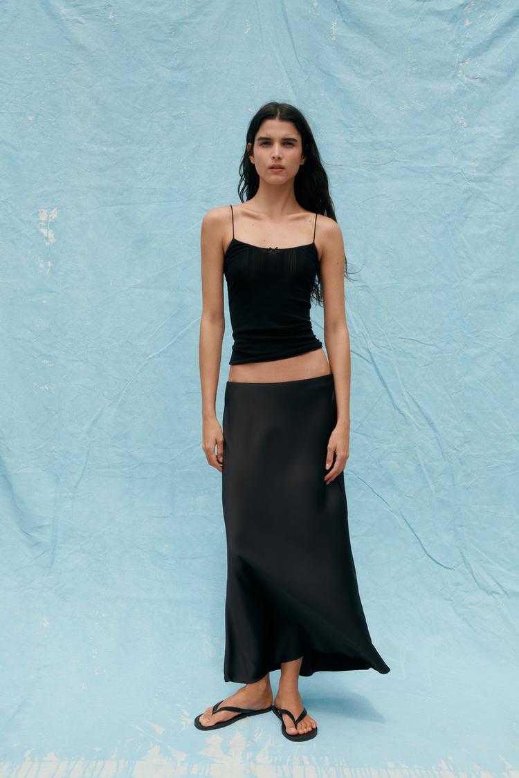 SATIN MIDI SKIRT Black ZARA India