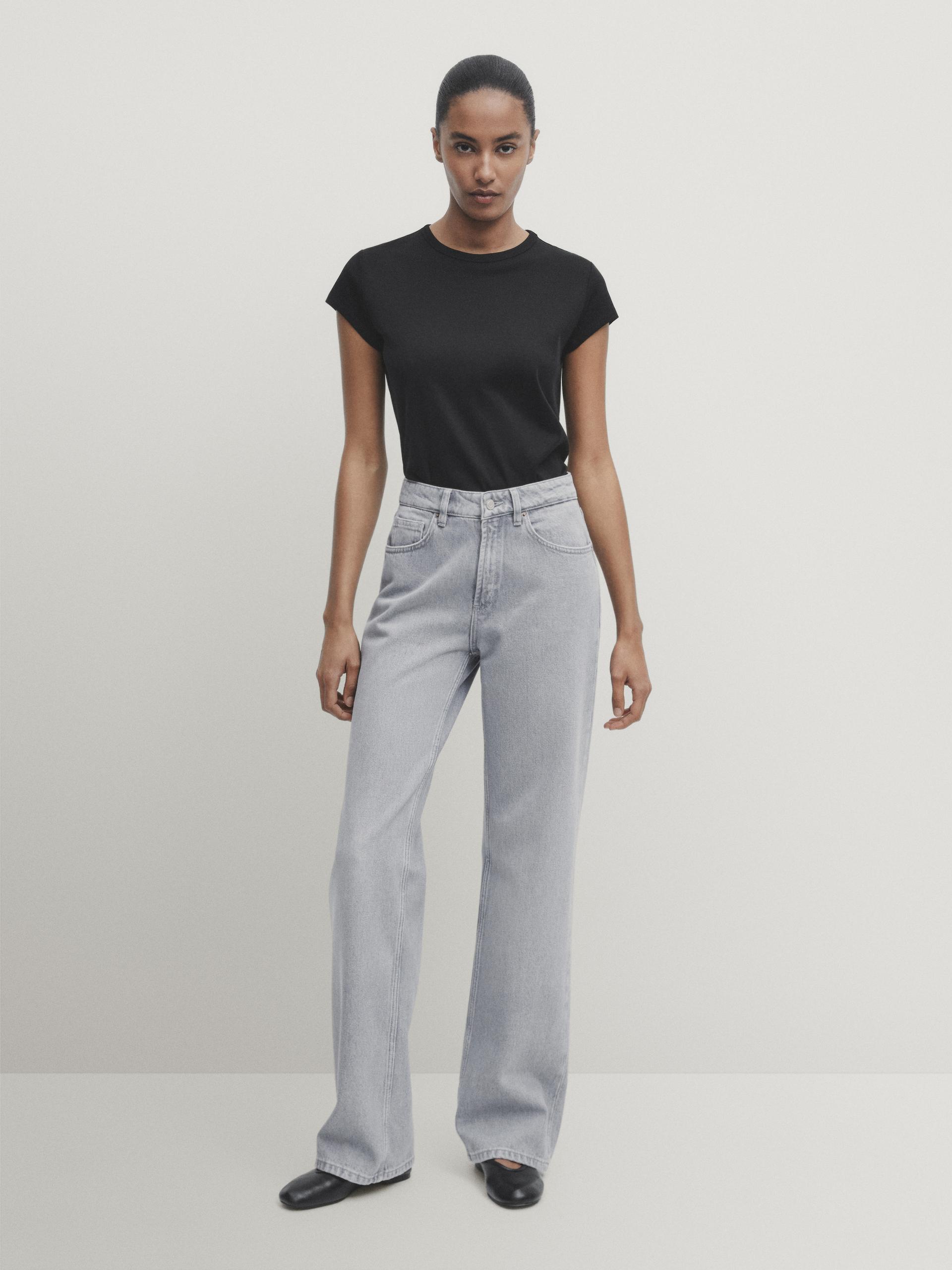 Midrise wideleg full length jeans Anthracite Gray ZARA United States