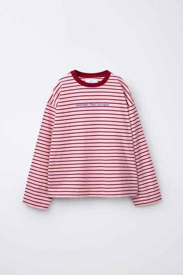 STRIPED SLOGAN T-SHIRT - Light fuchsia by Zara