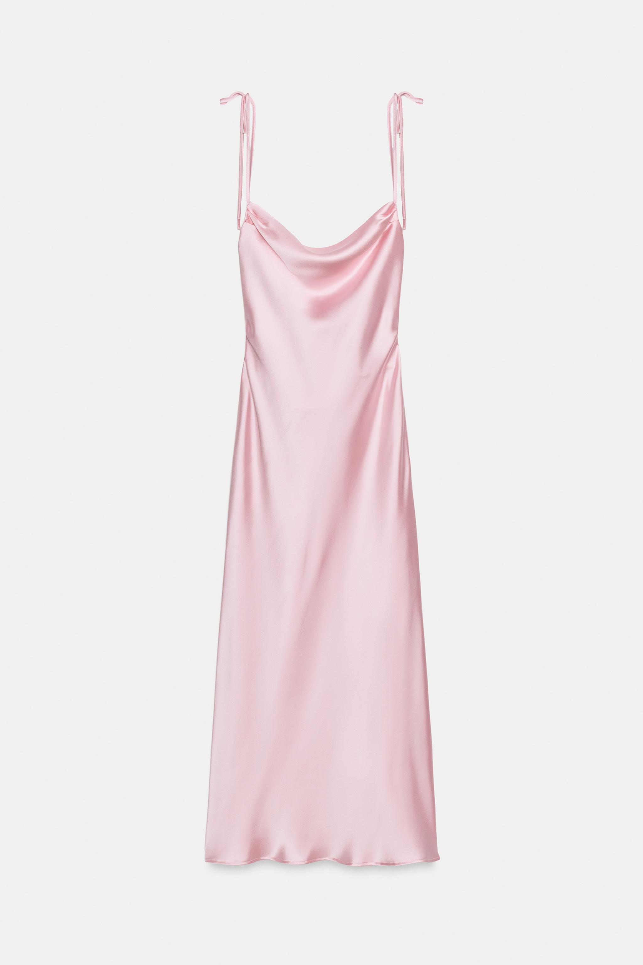 SATIN EFFECT MIDI DRESS WITH TIE STRAPS
