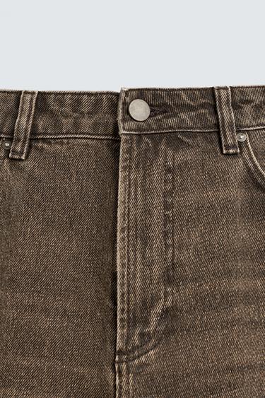RELAXED FIT WAXED-EFFECT JEANS - Brown by Zara - Image 8