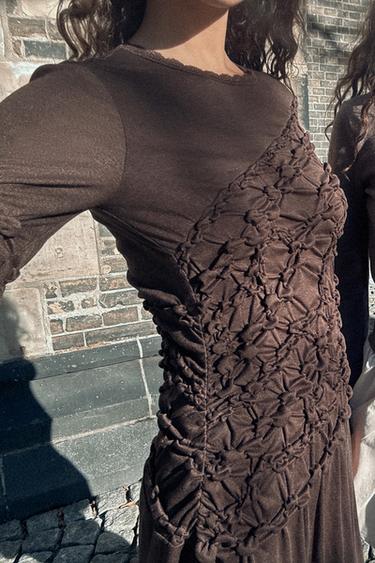 GATHERED MIDI DRESS - Brown by Zara