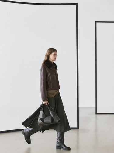 Zara Nappa leather jacket with lambskin collar - Brown