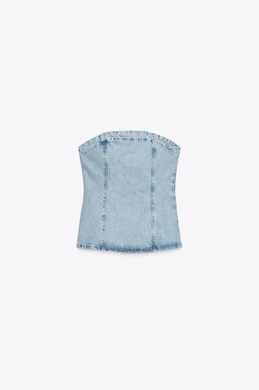 TOP Z1975 DENIM STRAPLESS - Hellblau von Zara