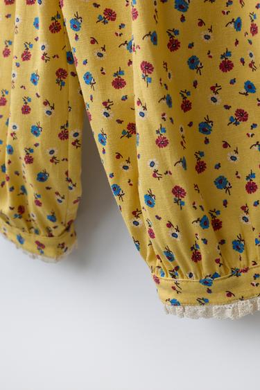 PANTALON BOUFFANT IMPRIMÉ FLEURS AVEC LIN - Jaune de Zara - Image 3