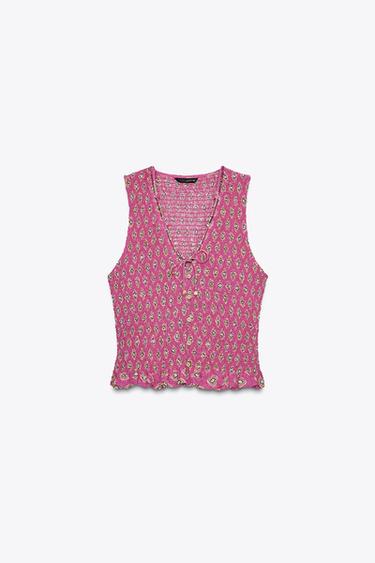 GEMUSTERTES TOP MIT WABENMUSTER - Pink von Zara