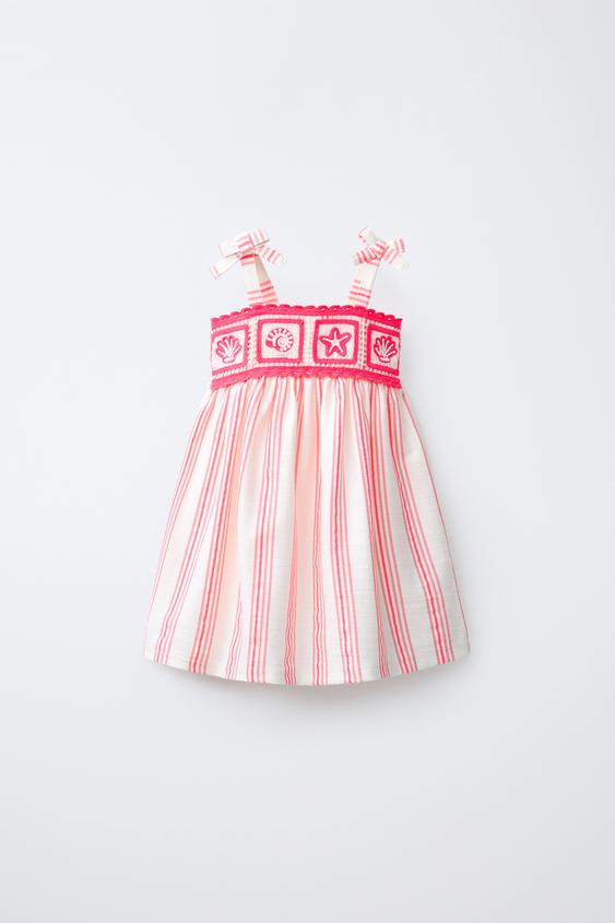 EMBROIDERED STRIPED DRESS - Fuchsia by Zara - Image 0