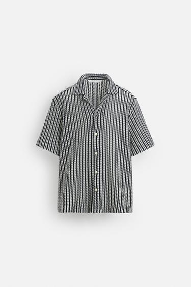 OPEN TEXTURED SHIRT - White / Navy by Zara