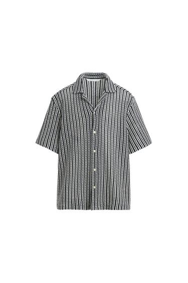 Zara OPEN TEXTURED SHIRT - White / Navy - Image 0