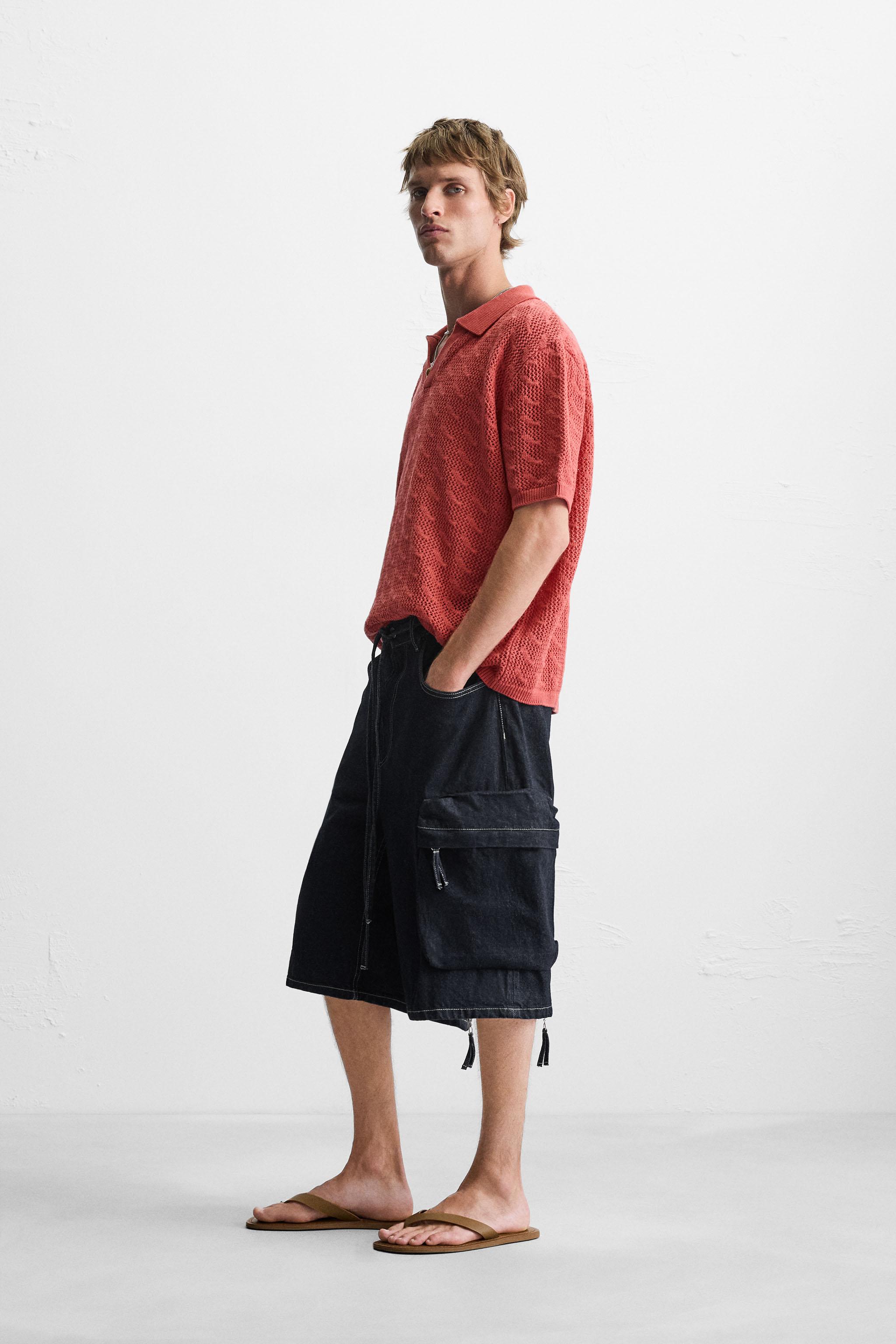 デニムカーゴワイドレッグバミューダパンツ - ブルー | ZARA
