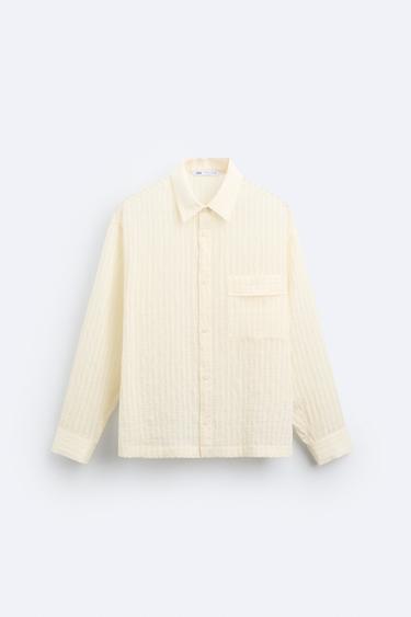 STRIPED TEXTURED SHIRT - Light yellow by Zara