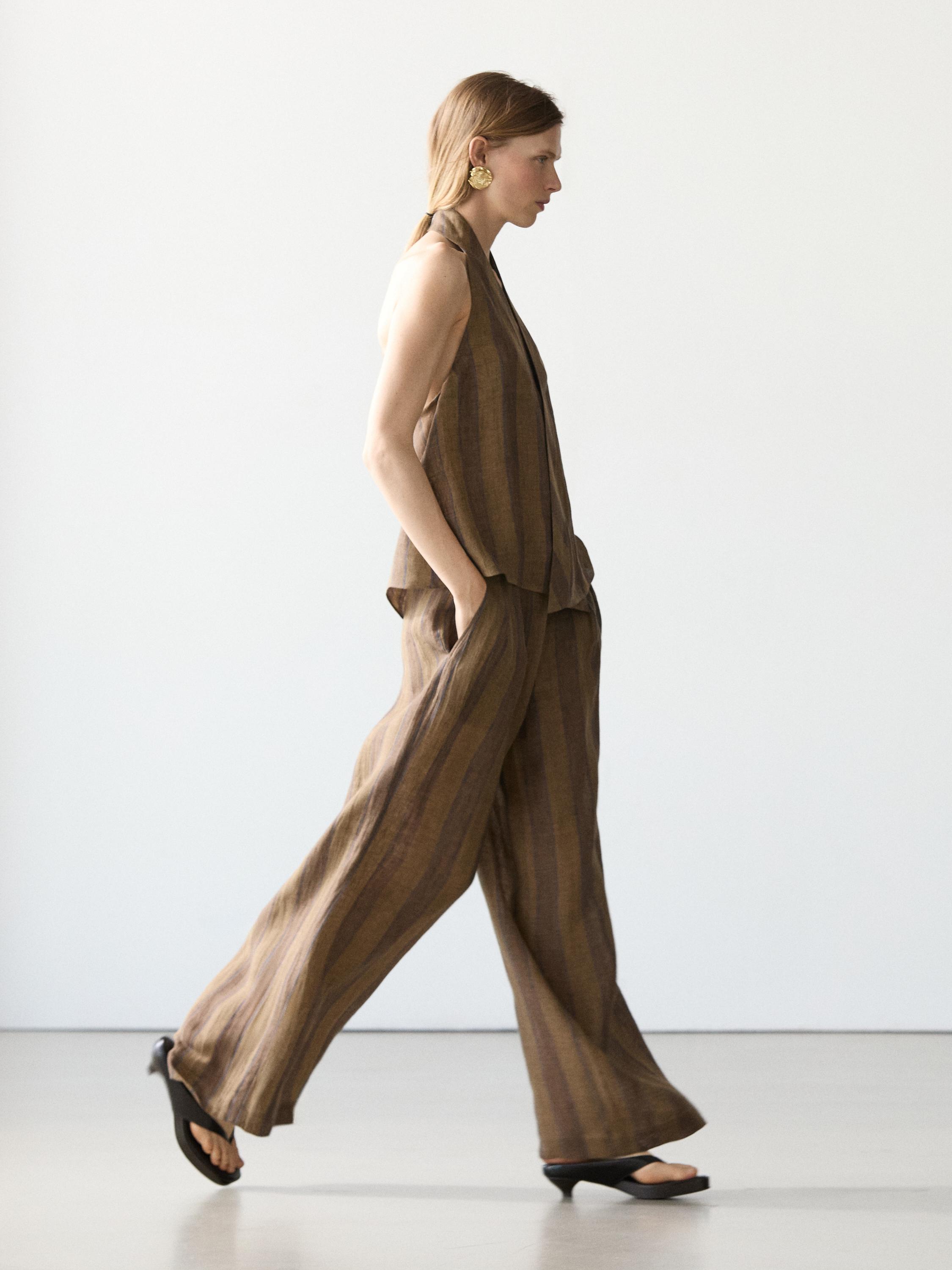 Striped linen wide-leg trousers