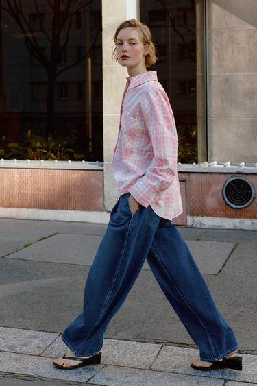 OVERSIZE CHECK SHIRT - Pink by Zara - Image 2