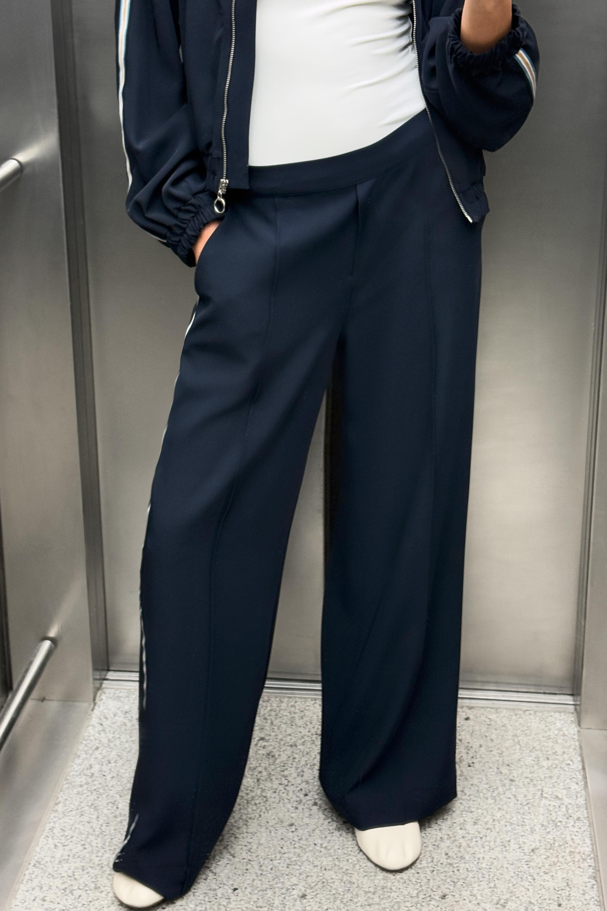 SIDE STRIPE WIDE LEG PANTS - Navy blue | ZARA United States