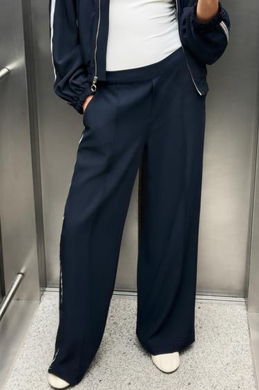 WIDE-LEG TROUSERS WITH SIDE STRIPE - Navy blue by Zara - Image 3