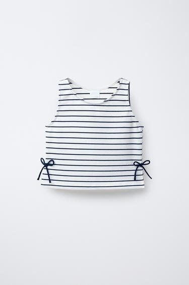 Zara STRIPED BOW T-SHIRT - Navy blue - Image 0
