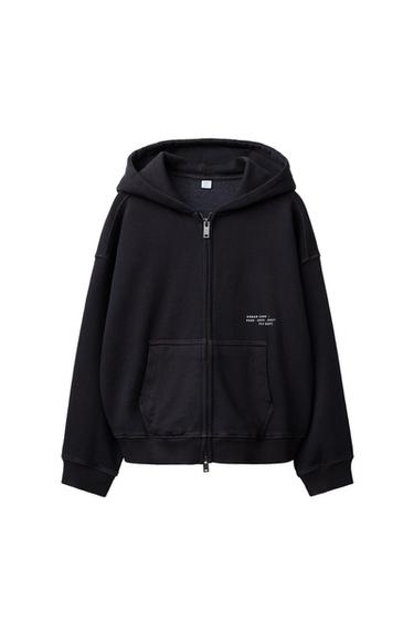 Zara GARMENT DYE ZIP UP SWEATSHIRT - Mid-gray