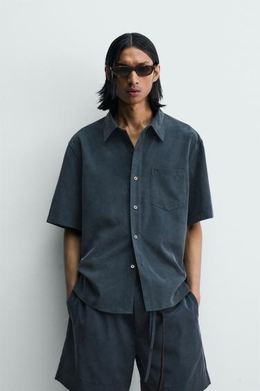 KËMISHË RELAXED FIT EFEKT I ZBARDHUR - gur i zbehtë nga Zara