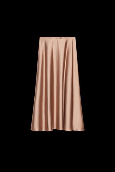 FALDA MIDI SATINADA - Camel medio de Zara - Imagen 0