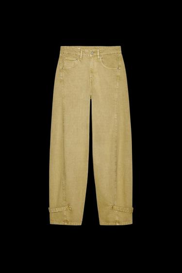 Zara BALLOON PANTS WITH BELT LOOPS - Olive Green - Image 0