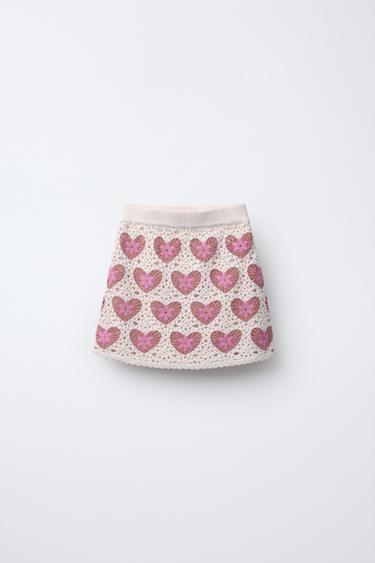 Zara CROCHET HEART SKIRT - Pink / White
