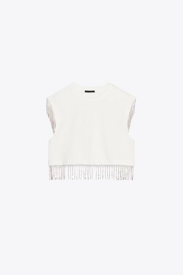 SHINY CROP T-SHIRT - White by Zara - Image 0