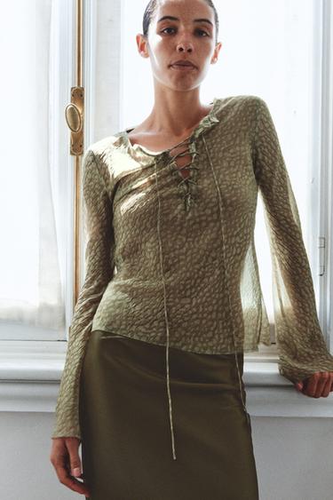 CAMISA JACQUARD LAZADAS - Verde medio de Zara