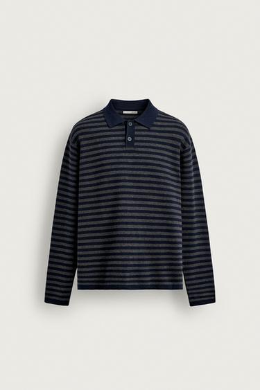 Zara SOFT KNIT POLO SHIRT - Gray / Blue