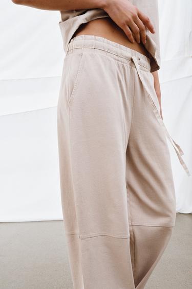 HEAVY COTTON WIDE-LEG TROUSERS - Light mink by Zara