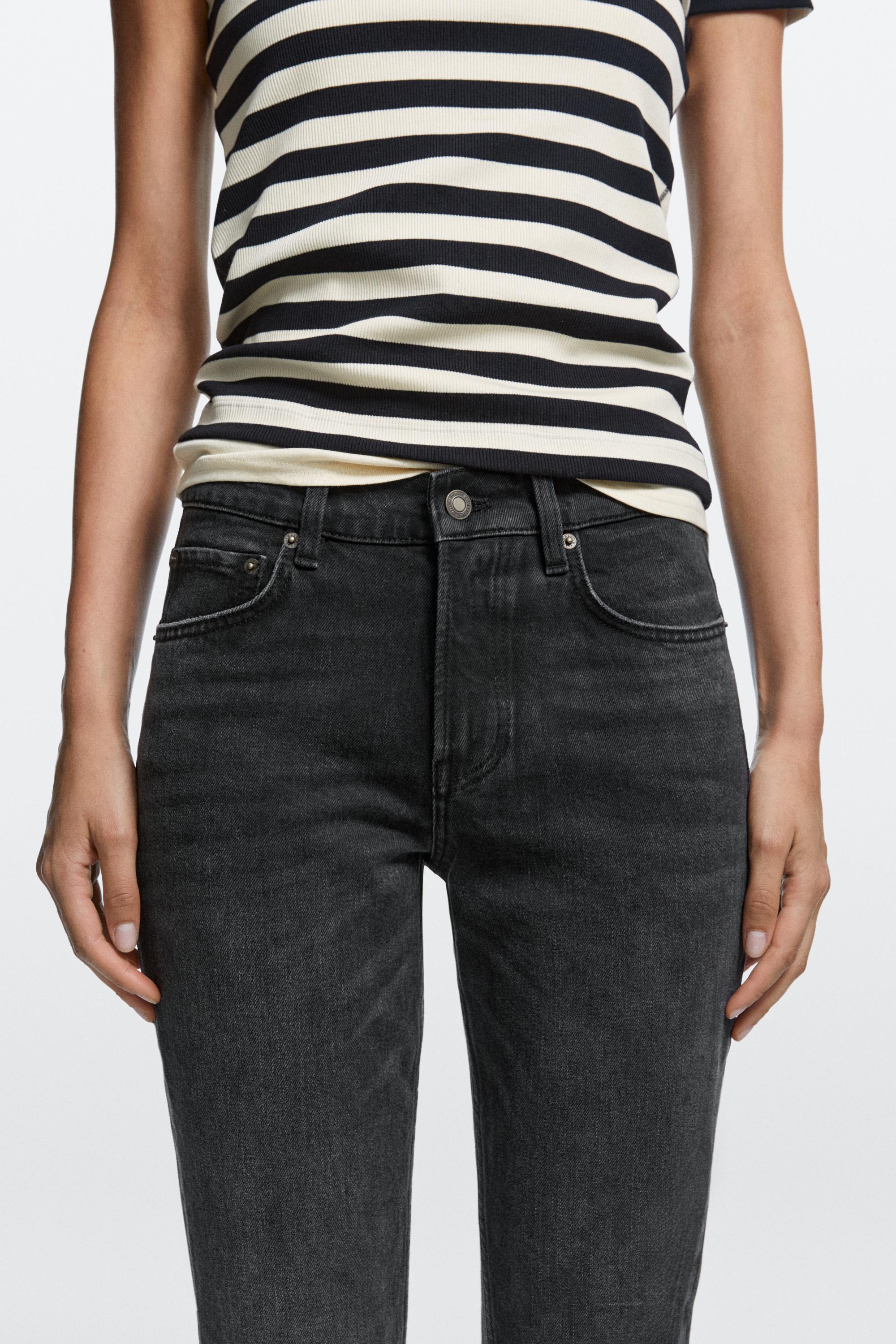 Mid-waist slim fit cropped jeans — Black