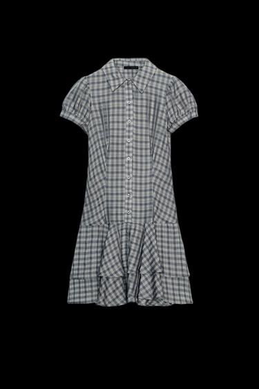 VESTIDO CORTO CUADROS VOLANTES - Grises de Zara - Imagen 0