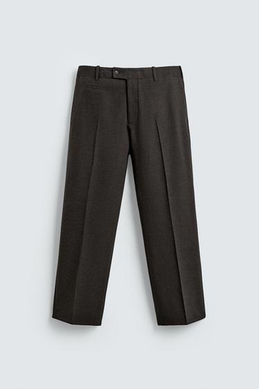 REGULAR FIT FLANNEL TROUSERS - Brown by Zara