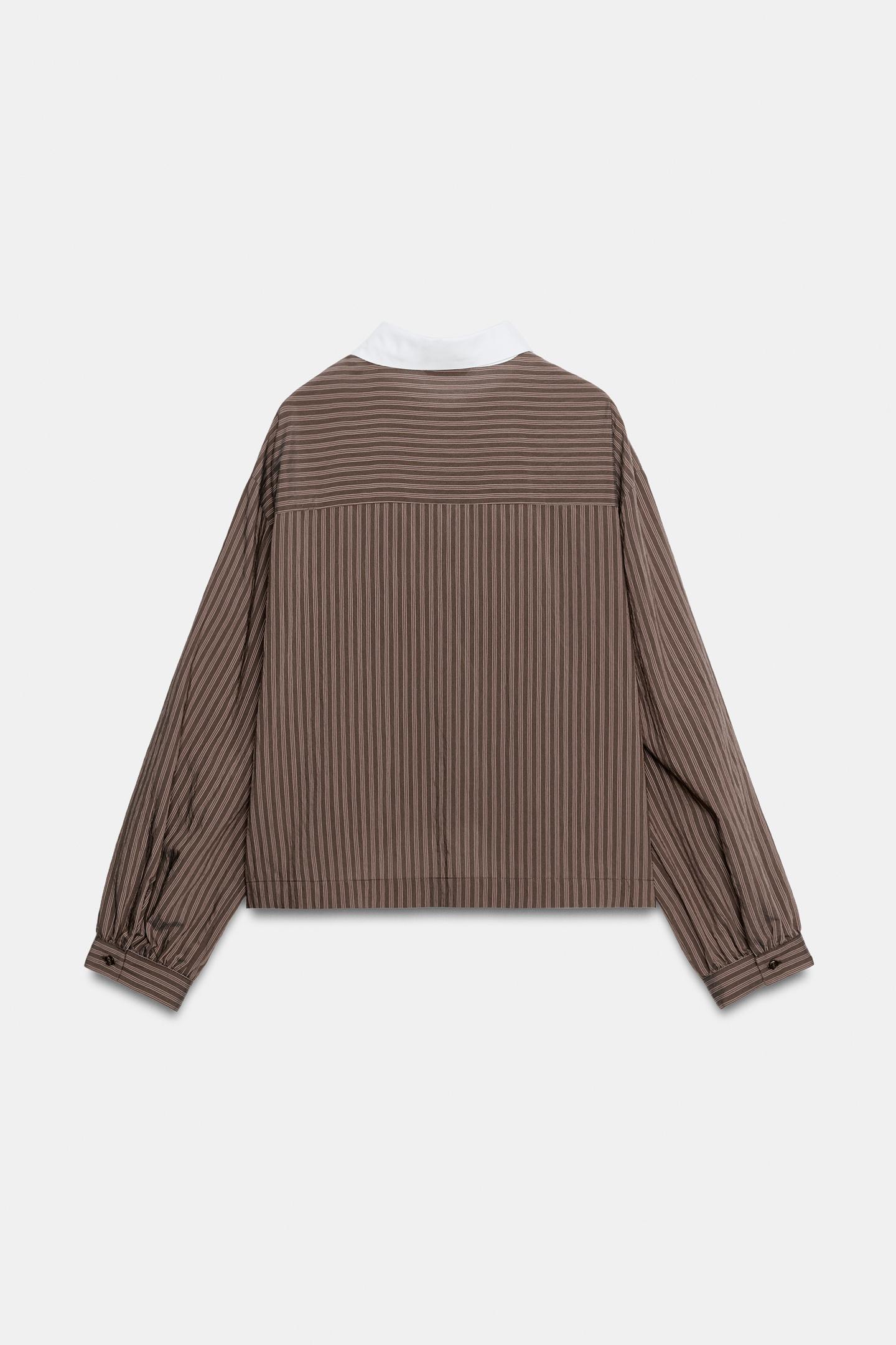 Женская рубашка Zara Sequin-Embellished Striped, цвет: Коричневый / Экрю — фото 7