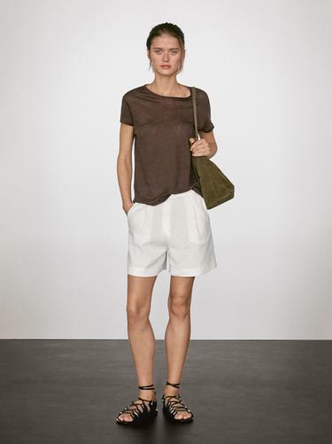 Zara 100% linen short sleeve T-shirt - Dark brown