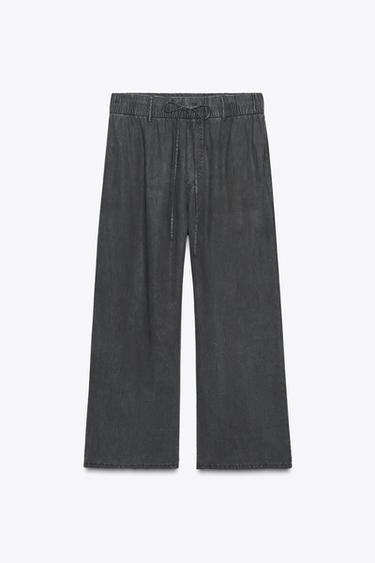 Zara FLOWY CROP PANTS - Black - Image 0