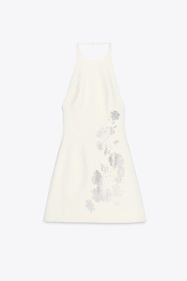 RHINESTONE HALTER DRESS - Oyster-white by Zara