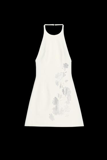 HALTERKLEID MIT STRASS-BLUMEN - Cremefarben von Zara - Bild 0