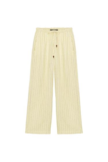 PANTALON RAYÉ EN LIN - Jaune de Zara