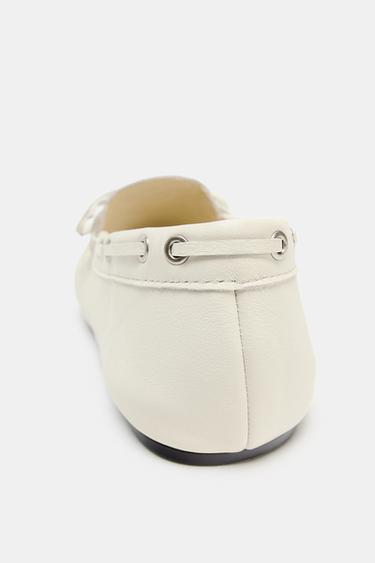 LEATHER LOAFERS WITH STUDS - white by Zara - Image 6
