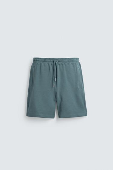 INTERLOCK RELAXED FIT JOGGER BERMUDA SHORTS - Duck blue by Zara