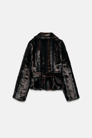 FAUX FUR BELTED COAT — Dark brown 2