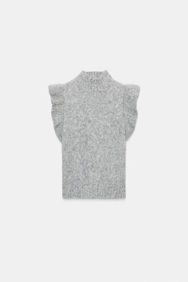 COLETE DE MALHA COM BABADO - Cinzento da Zara