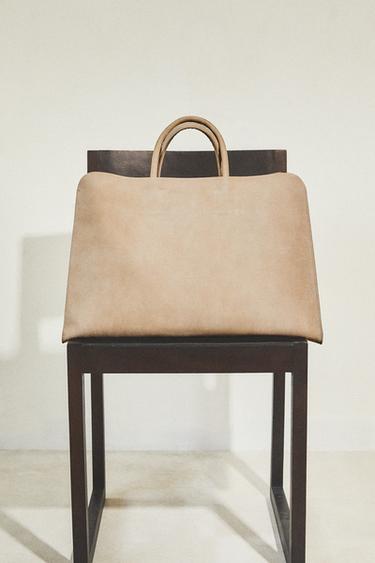 NUBUCK LEATHER TOTE BAG - Ecru White by Zara - Image 5