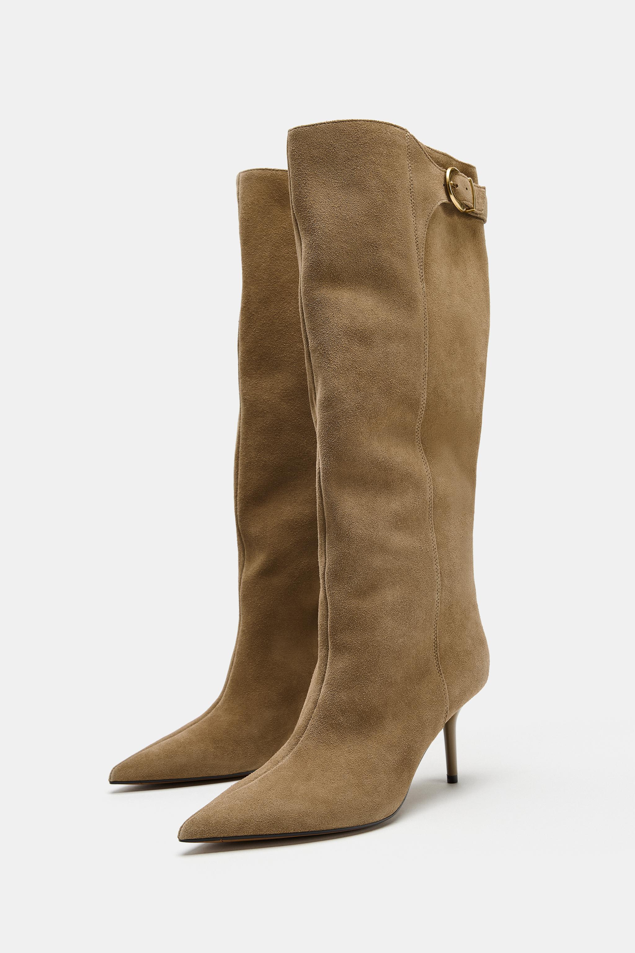 BOTTES EN CROÛTE DE CUIR À TALONS ET BOUCLE