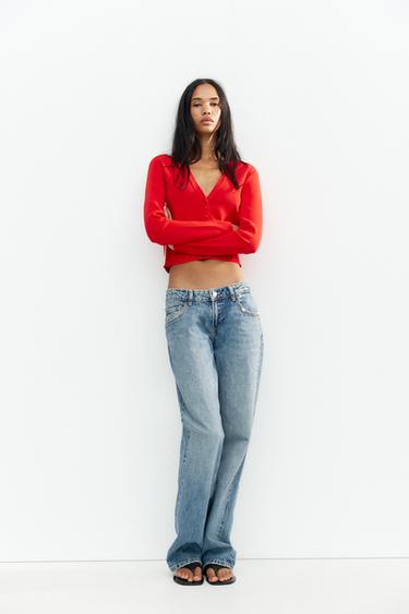 Zara SIDE STRIPE KNIT CARDIGAN - Red - Image 0